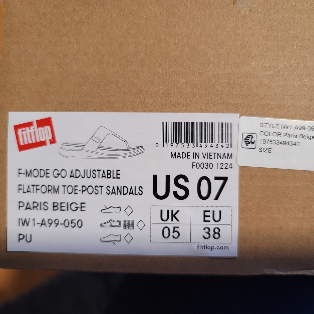 NIB FITFLOP F-Mode Go Adjustable Flatform Toe-Post Sandals Paris Beige Size 7 - Picture 2 of 9